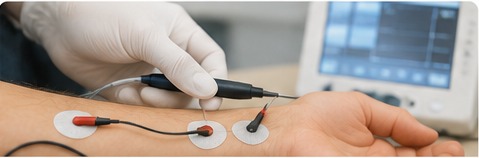 Symbolbild einer elektrophysiologischen Untersuchung an Arm und Hand